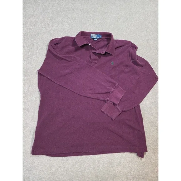 Polo Ralph Lauren Long Sleeve Classic Polo Shirt In Men's Size Large Burgundy