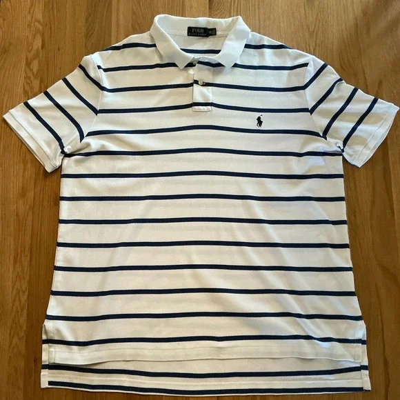 Polo Ralph Lauren Striped Polo Shirt Men's XXL Blue White Cotton Short‎ Sleeve