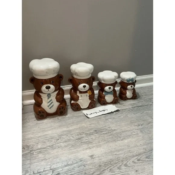 Vintage Ceramic Teddy Bear Family Complete Set Cookie Jar Hand Painted