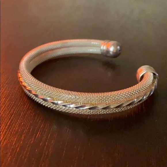Mesh Spiral Open Cuff Bracelet 925 Sterling Silver