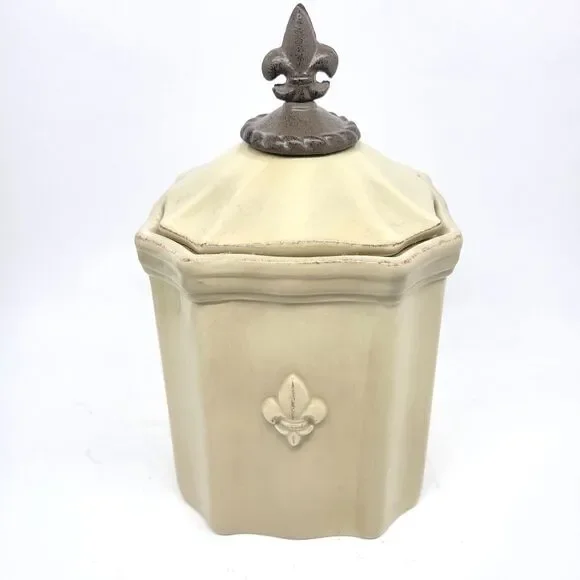 Artimino Fleur De Lis Canister Medium Cream Tuscan Kitchen Jar