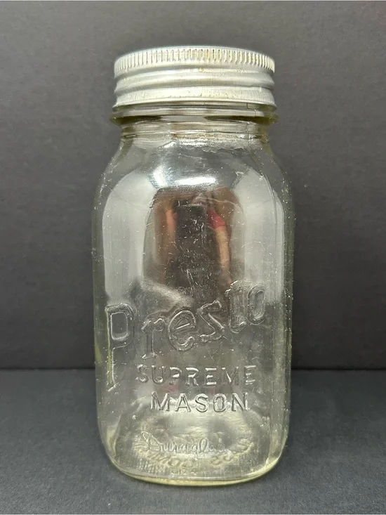 Vintage Presto Supreme Mason Jar Zinc Cap w/ Glass Lid Insert Owens-Illinois Co.