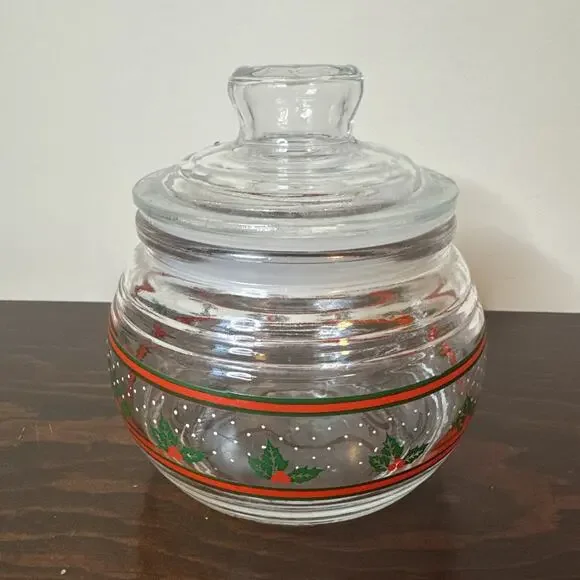Vintage Kig Indonesia Glass Apothecary Jar Lid Canister Candy Dish Christmas