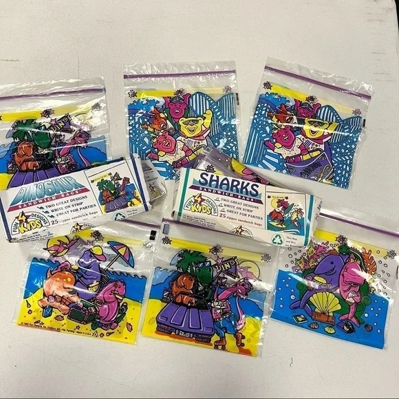 Vintage Sharks Bears Dinosaurs Plastic Sandwich Bags
