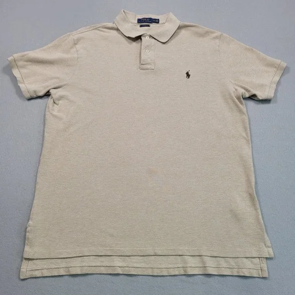 Polo Ralph Lauren Mens XL Custom Fit Tan Short Sleeve Pique Polo Shirt Khaki