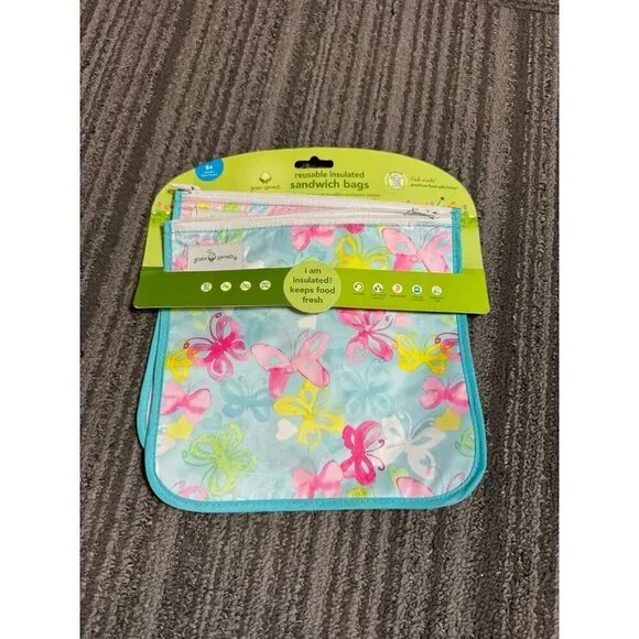 green sprouts Reusable Insulated Sandwich Bags (2 Pack) | Holds Food, Utensils,