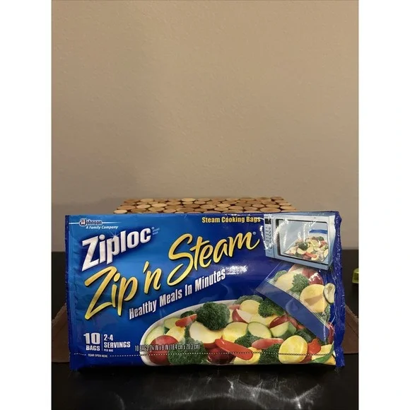 Ziploc Zip 'n Steam Cooking Bags‎ Medium 10 Bags 2-4 Servings Per Bag NEW Sealed