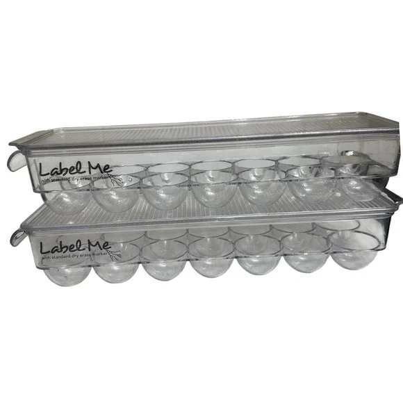 Label Me Egg Storage Container Set of 2 Clear Plastic Stackable 14-Count Bins