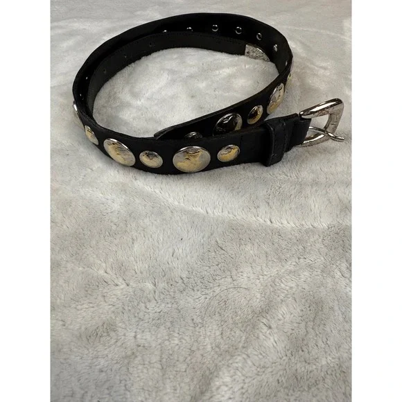 Vintage Bonwit Teller‎ Mens Black Leather Coin Medallion Belt Made in Italy 36in