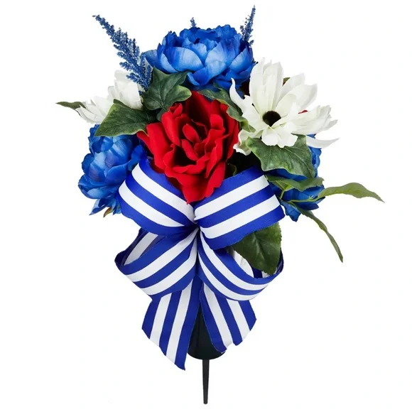 NWT Small Patriotic Floral Arrangement with Blue, Red, and White Accents