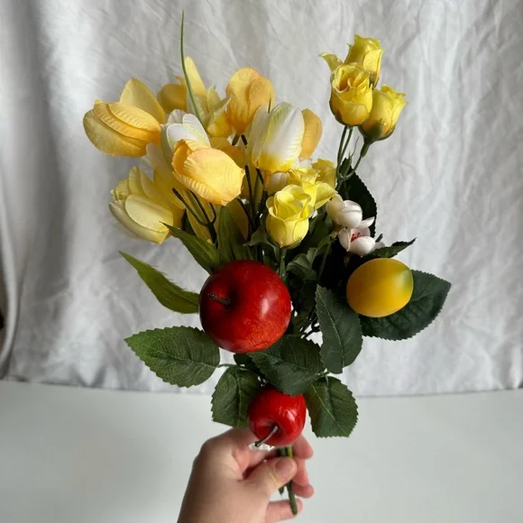 NWT Artificial Floral Bouquet with Red and Yellow Accents Apple Lemon Decor