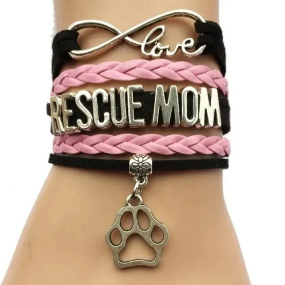 Rescue Mom Pink Bracelet, Love infinity & paw charm ♡♡ For Dog Lovers