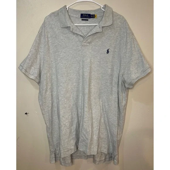 Polo Ralph Lauren Mens XXL‎ Custom Slim Fit Gray Heather Pique Polo Shirt