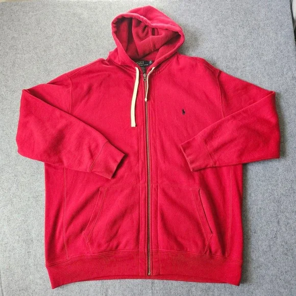 Polo Ralph Lauren Red Full Zip Hoodie Waffle Lined Sweatshirt Mens 3XLT Tall