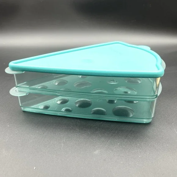 Vintage Tupperware Keep 'N Heat Pizza Keeper Set Teal 4106A-2 Triangle Container