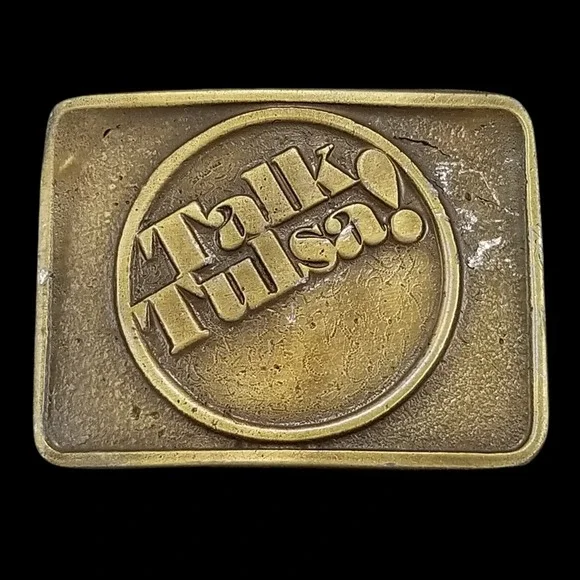 B & F Buckles Belt Buckle Talk Tulsa Vintage Brass Plated Rectangular‎ Western