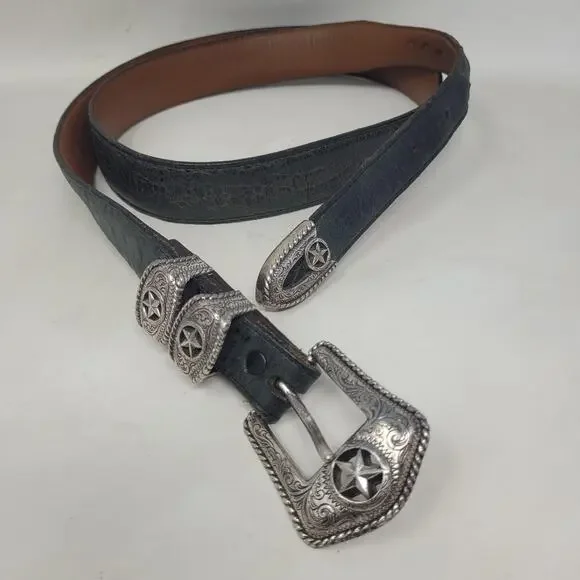 Tony Lama Belt 44 Black Leather Country Croc Print Western Cowboy USA C42123