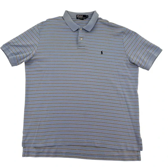 Polo Ralph Lauren Mens XL Blue Striped Short Sleeve Cotton Polo Shirt Preppy