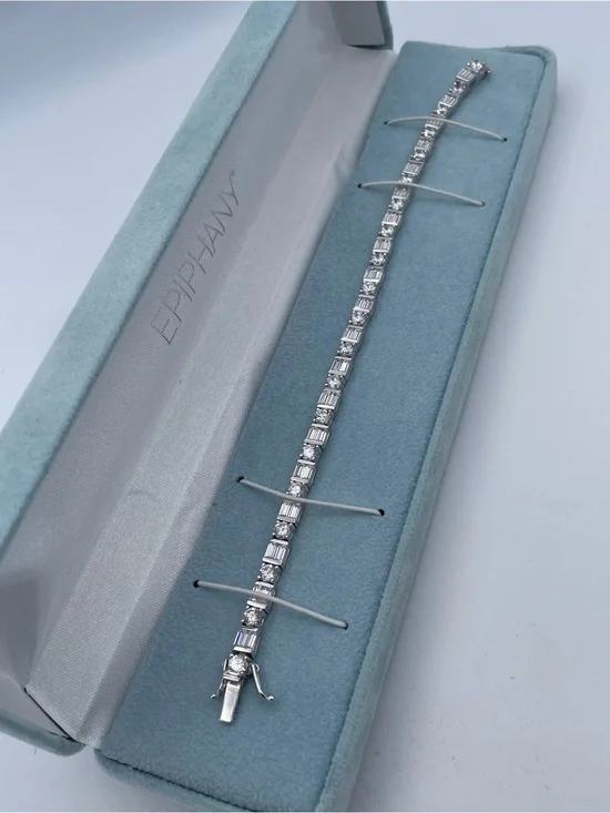 Epiphany 925 Sterling Silver Platinum Clad CZ Tennis Bracelet Baguette Round CZ