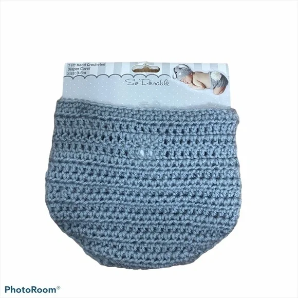 Hand Crochet Gray Diaper Cover NWT 0-6 months Baby Photo Prop Picture