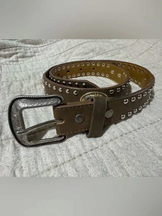 Western 4802 Genuine leather belt silver gold embellishments studs