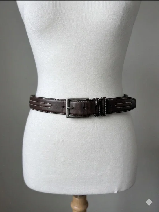 Mens Brown Genuine GrainLeather Belt with Contrast Stitching Size 44