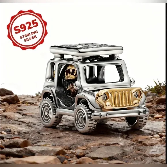Elegant Sterling Silver and Gold Jeep Charm
