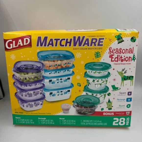 Glad MatchWare Food Storage Containers Unisex‎ 28pc Multicolor Seasonal Holiday