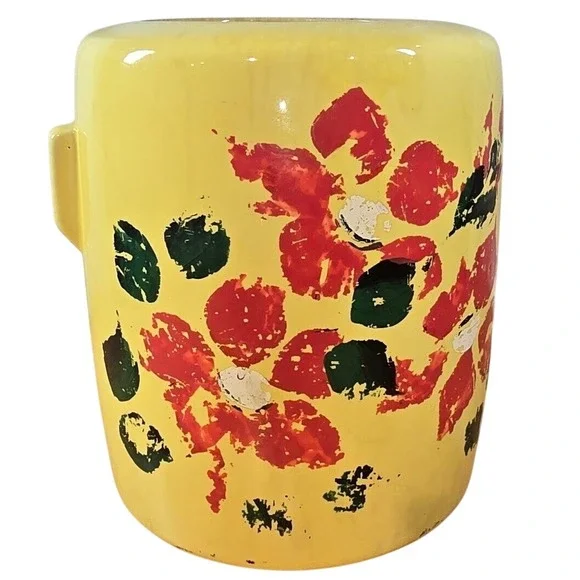Vintage MCCOY Yellow Cookie‎ Jar with Red flowers - NO LID 8