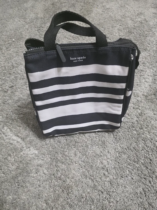 kate spade Black and White Horizontal Stripe Lunch Bag