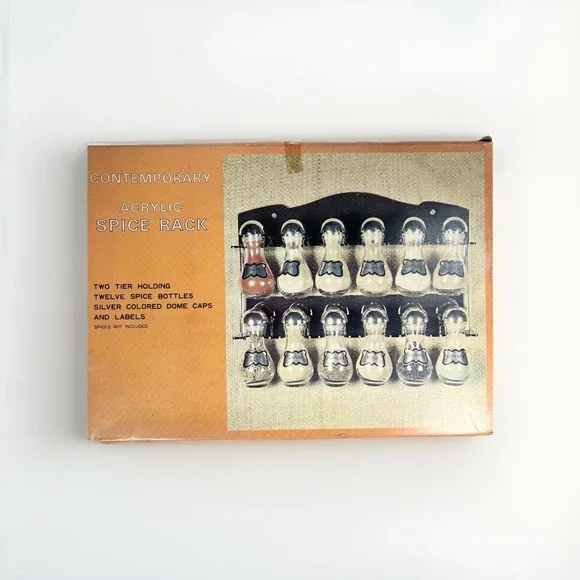 Vtg Two Tier Wall Contemporary‎ Acrylic Gray Spice Rack 6 Spice Bottles