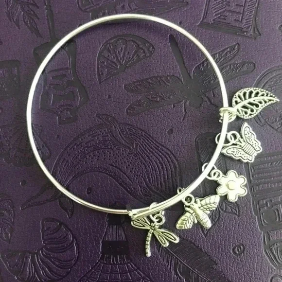 Bee Dragonfly Butterfly High Polish Stainless Steel Adjustable Charm Bracelet