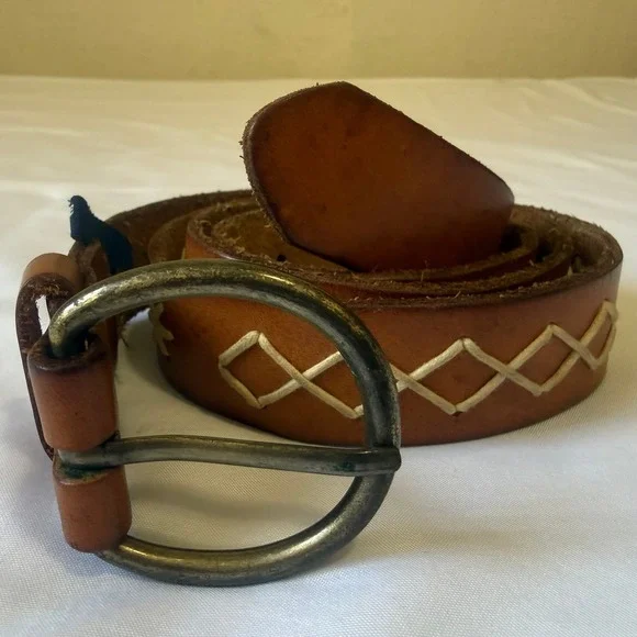 American Eagle Outfitters Mens Tan Brown Leather Belt Contrast Stitching 44 Inch
