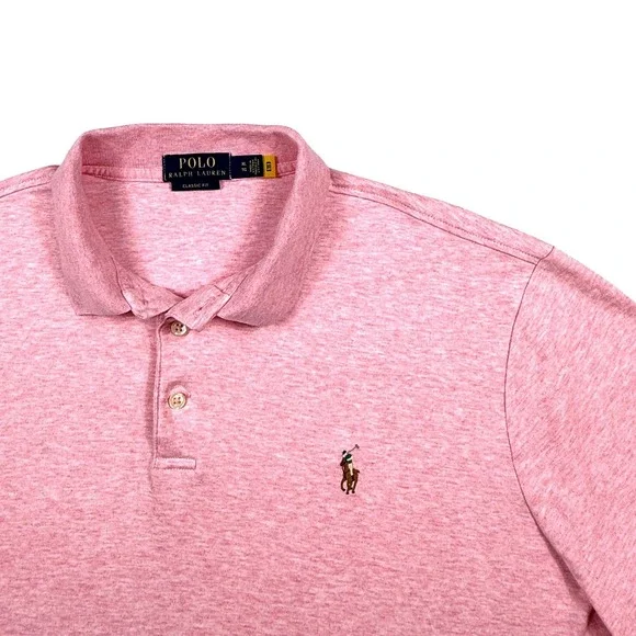Polo Ralph Lauren Mens XL Classic Fit Pink Heather Short Sleeve Cotton Polo‎