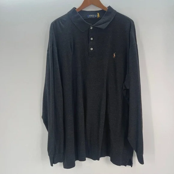 Polo Ralph Lauren Mens 3XLT Long Sleeve Polo Shirt Charcoal Gray Classic Preppy