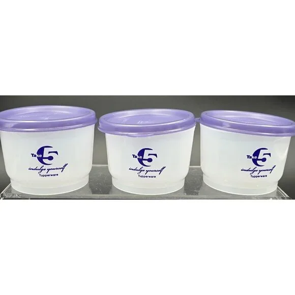 Lot of 3 Tupperware Take 5 Snack Cups Midgets Sheer #1229 Purple Seals New
