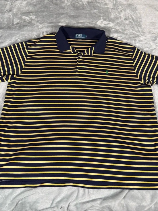 Polo Ralph Lauren Striped Polo Shirt Mens 3XB (Fits Shorter) Cotton Preppy Navy
