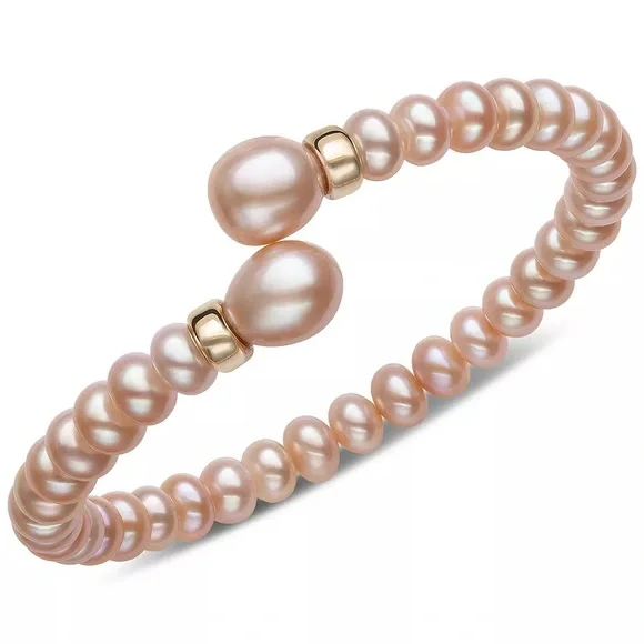 Belle de Mer 14K Gold Cultured Freshwater Pink Pearl (7mm) Rondelle Bracelet