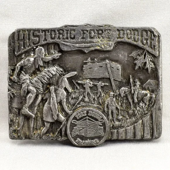 Vintage Belt Buckle 1985 Historic Fort Dodge Dragoons USA Made‎ Silver Color