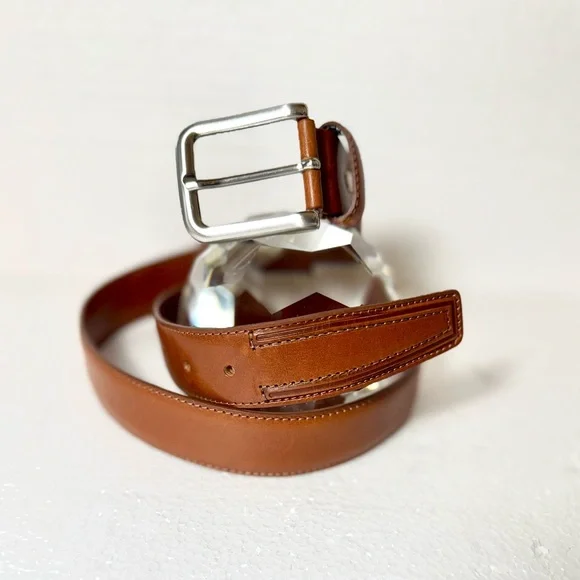 Brown Leather Belt with Silver Buckle Italy Size 32