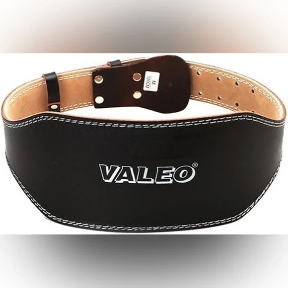 Black Leather Padded Weight Lifting Belt Back Support Medium Valeo 45” Unisex
