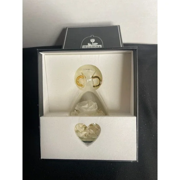 Preserved White Rose Glass Cloche Gold‎ Handles Eternal Flower Gift Box