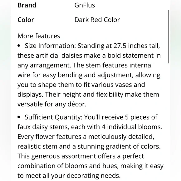 Fall Autumn Flowers Red Daisies-Faux Floral Stems (5pack)