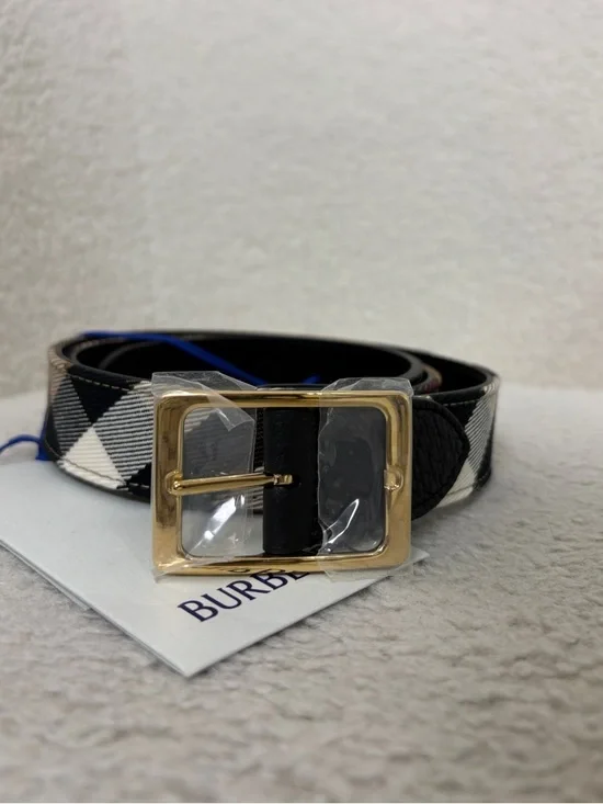Burberry Classic Check Leather Belt in Beige/Black NEW 80cm