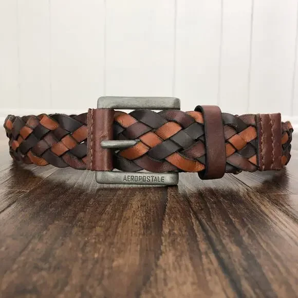 Aeropostale Y2K Leather Belt Woven Wide Rugged Durable Mens Size Medium Brown