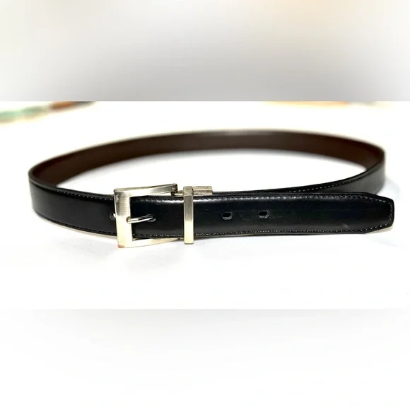 Classic leather BELT Black Silver tone buckle