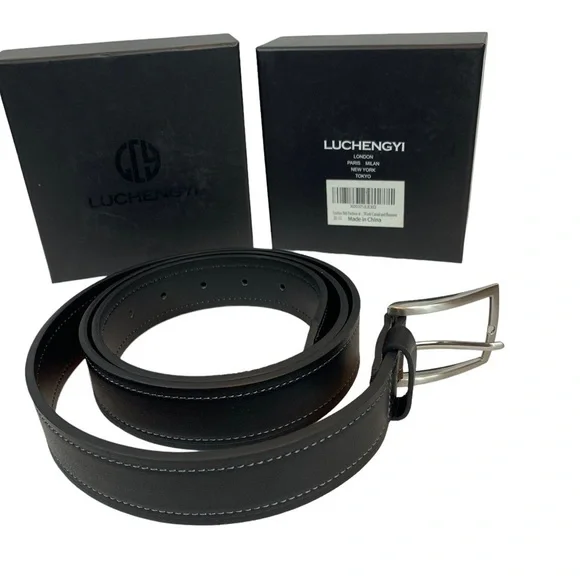 LCG LUCHENGYI Genuine Leather Dress Belt Classic Casual Single Prong Buckle- Blk