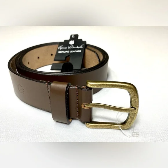 MENS GENUINE REAL LEATHER BELT BUCKLE JEANS TROUSERS SHORTS BROWN