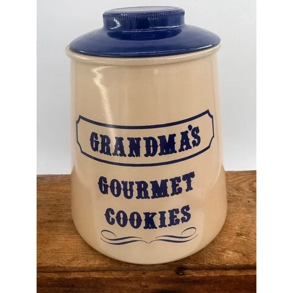 Vintage Bartlett Collins Grandmas Gourmet Cookies Glass Jar Blue Lid 9