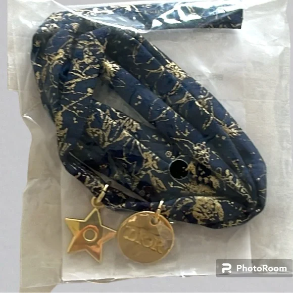 DIOR Gold Star Charm Bracelet/Wrap in Navy Blue